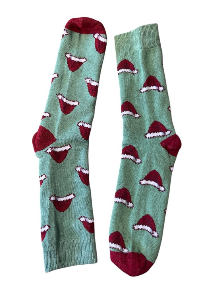 Sosete Craciun dama ,Interior tip prosop,Imprimeu caciula mos, Engros